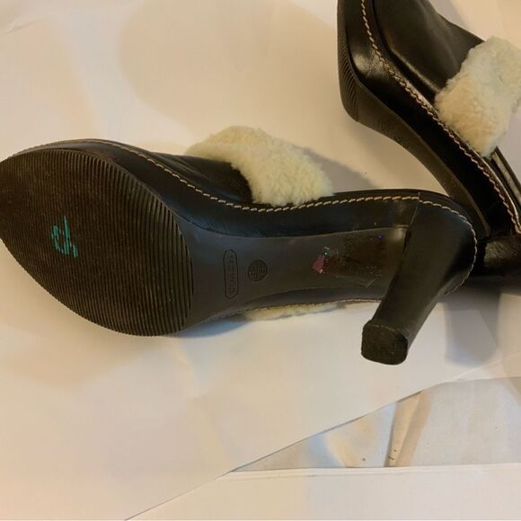 Coach "Kacie" Brown Leather With Faux Fur High Heel Mule Slip On Clog Sz 9.5B - Picture 13 of 13